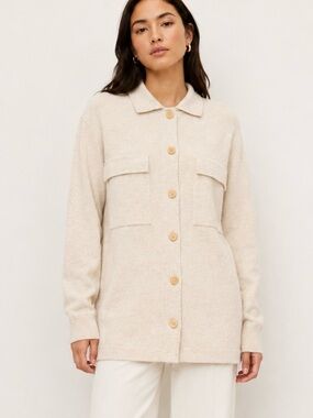 Wilfred Free Oversized Cream Collared Shirt Jacket